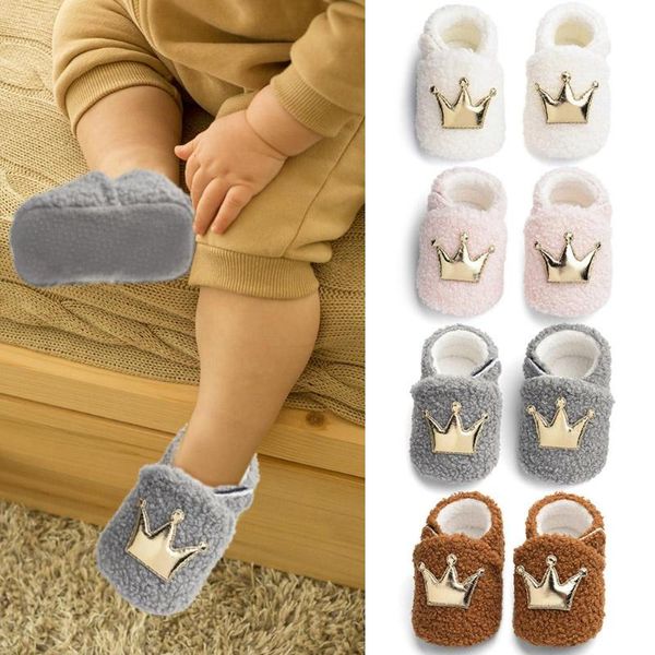 

baby winter crown furry walking shoes soft sole non-slip footwear crib shoe