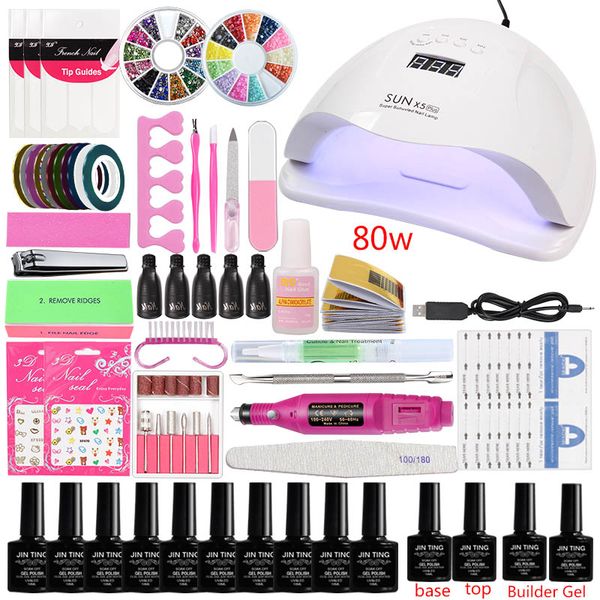 

nail set for manicure nail extension uv gel manicure kit 10 color polish gel &base coat builder set polish
