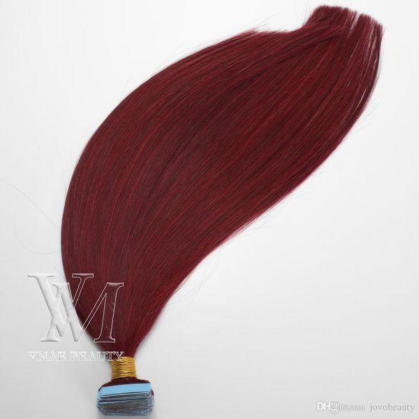 

100% unprocessed 120g piano color #35 99j tape in hair skin weft double drawn silk straight natural virgin remy human hair extensions, Black