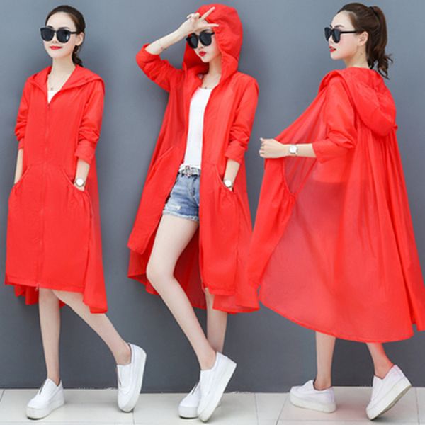 

2019 autumn women long coat hooded women solid red trench coat outwear trench loose sun-proof femme, Tan;black