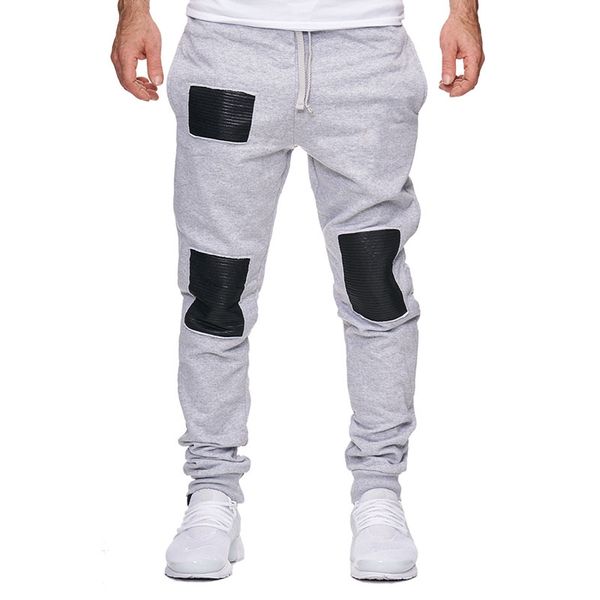 

spring and autumn men's explosions fashion movement pants casual large size leather design movement pants wu40, Black