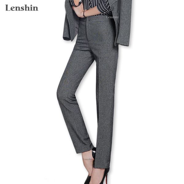 

lenshin plus size dark gray formal pant for women with phone pocket office lady work wear straight trousers business design, Black;white