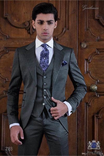 

popular two buttons groomsmen notch lapel groom tuxedos men suits wedding/prom man blazer ( jacket+pants+vest+tie) 203, Black;gray