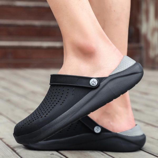 

summer outdoor mens slippers breathable walking beach sports soild sandals hole shoes men's sandals non-slip beach shoes, Black