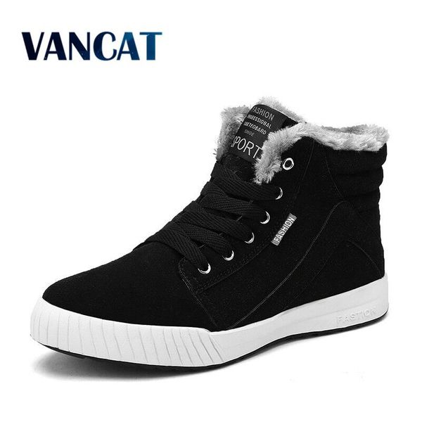 

vancat men boots size 39-48 fashion men winter boots waterproof snow lace up ankle warm winter shoes male, Black