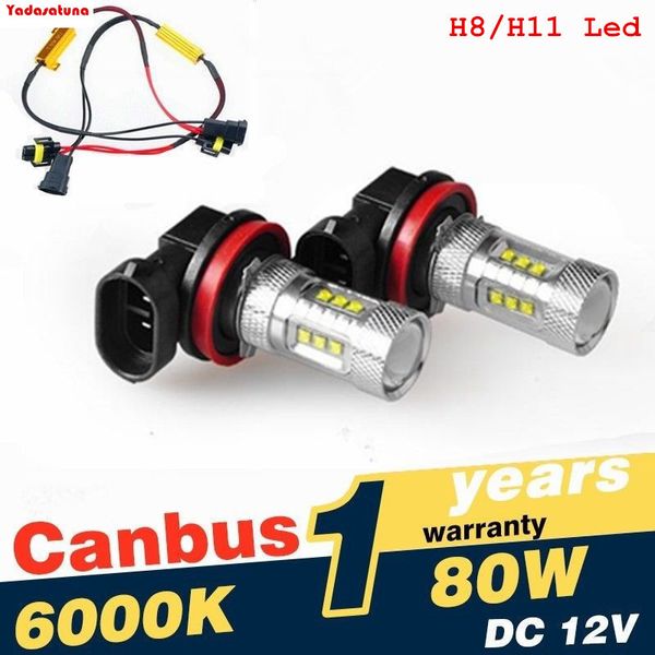 

2pcs blanca alta potencia h11 h8 80w cree chips bombillas led drl antiniebla luz con canbus decoder (error resistencias)no error