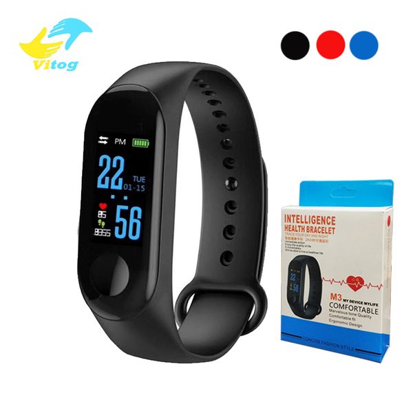 

vitog m3 smart bracelet heart rate monitor fitness tracker wristband blood pressure usb charger sport smart band 3 with retail box