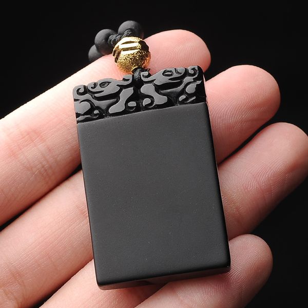 

natural obsidian peace nothing sign pendants necklace for men and women, Silver