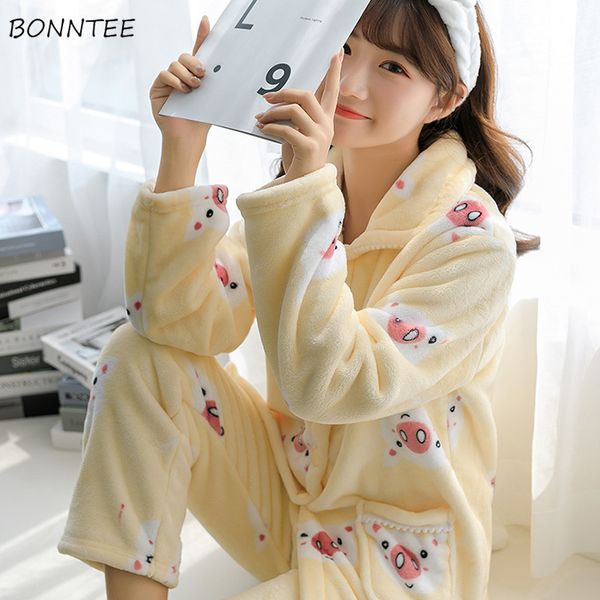 

pajama sets women flannel printed cartoon two piece set womens pajamas winter homewear casual thickening lovely button chic, Black;red