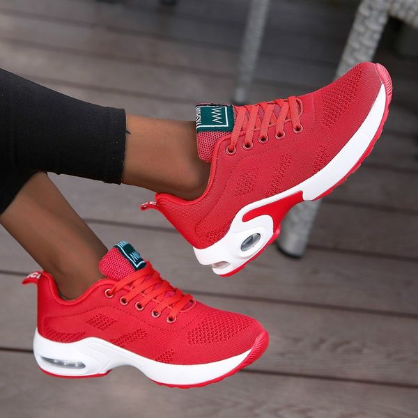 

women air cushion sneakers breathable flat casual shoes men women outdoor fitness sport shoes woman female lace-up casual, Black
