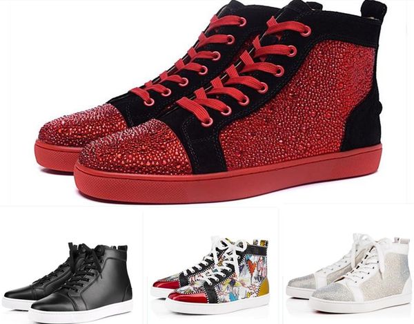 

designer sneakers red bottom shoe low cut studded spikes luxury shoes for men and women shoes party wedding crystal leather sneakers, Black