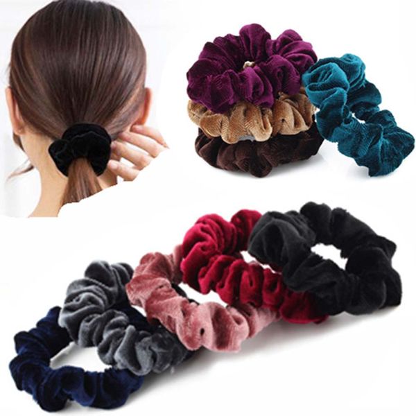 

new fashion luxury soft feel velvet hair scrunchie ponytail donut grip loop holder stretchy hair band for women