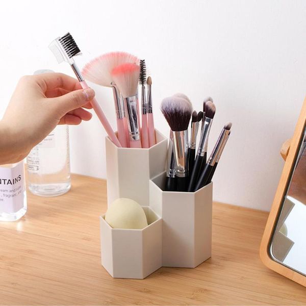 

nail polish cosmetics box pen holder 3 lattices makeup brush storage case jewelry display rack table organizer cosmetic tool