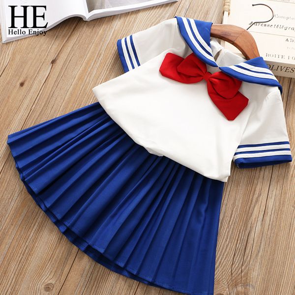 

he hello enjoy baby girl boutique set preppy style sailor moon bow +blue pleated skirt suit kids girls clothes children 2-6y y190522, White