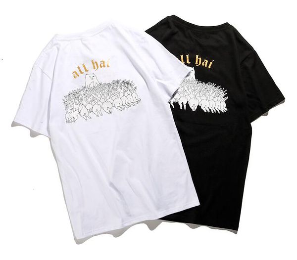 

rip ndip новый бренд пара с коротким рукавом группа кошка печати футболка лето хлопок свободные мода с коротким рукавом, White;black