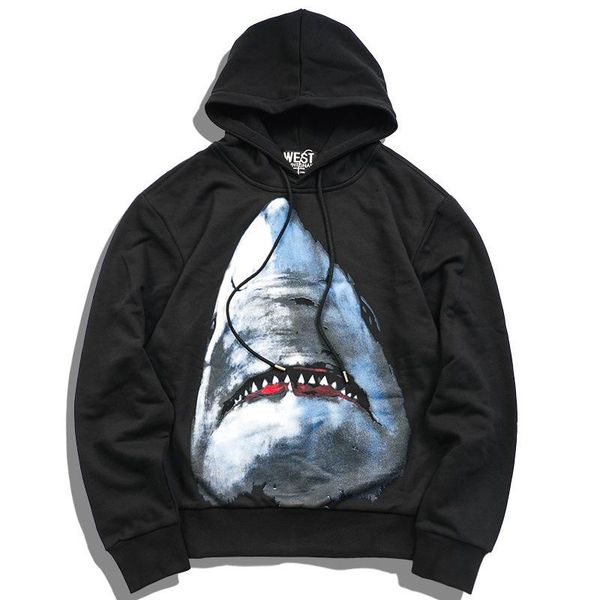 

european station trend hooded shark print male hoodie couple dress men and women the same black fashion slimming clothes
