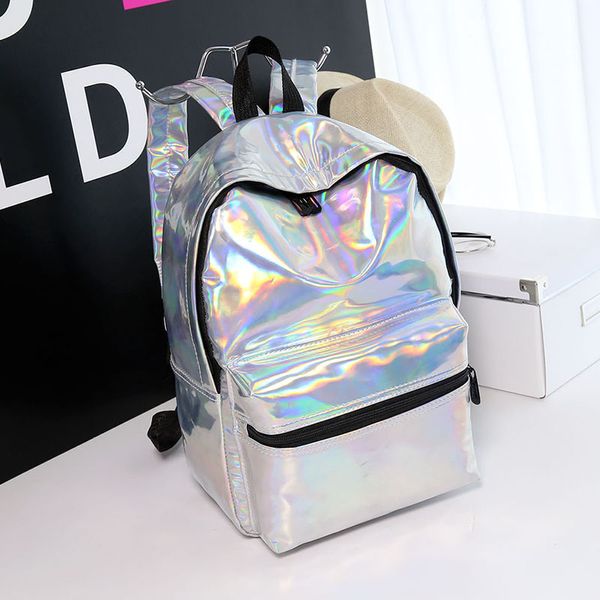 

2019 glossy pu leather school bag for teenage girls laser fashion women's backpack female rucksack
