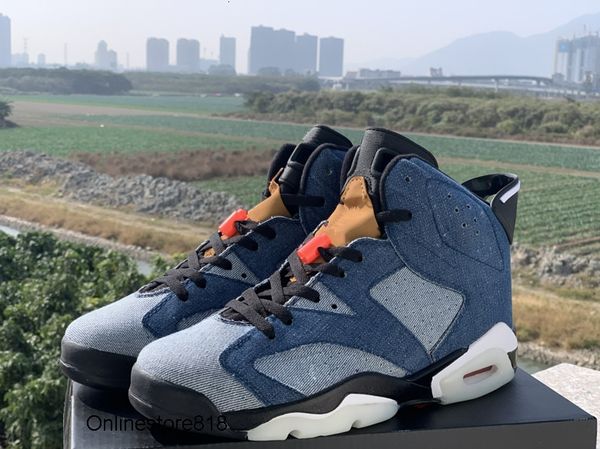 

with box 2020 new washed denim blue 6s vi men basketball shoes outdoor sports trainers fashion sneakers good quality with box size 40-47