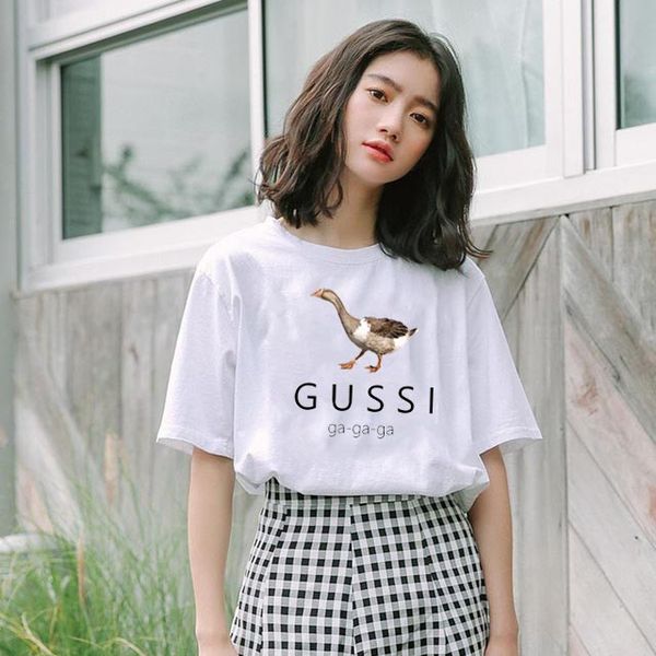 

fashion gussi small yellow duck t-shirt women's selling letter printing t-shirt short-sleeved shirt large size women's t-shirt wc5, White