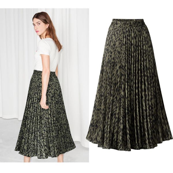 

summer casual korean japanese pink print mama fashion girls  polyester plus size women skirts harajuku print leopard, Black