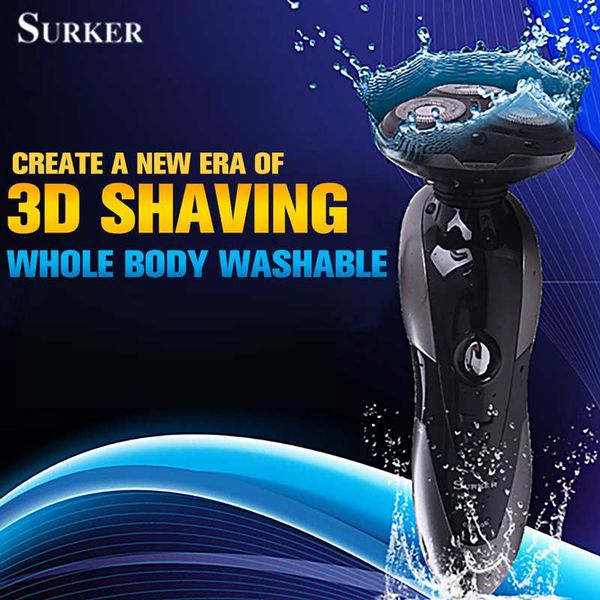 

surker rscw-555 washable electric shaver kit 3 heads rotating men face care beard trimmer razors eu plug father 's day gift