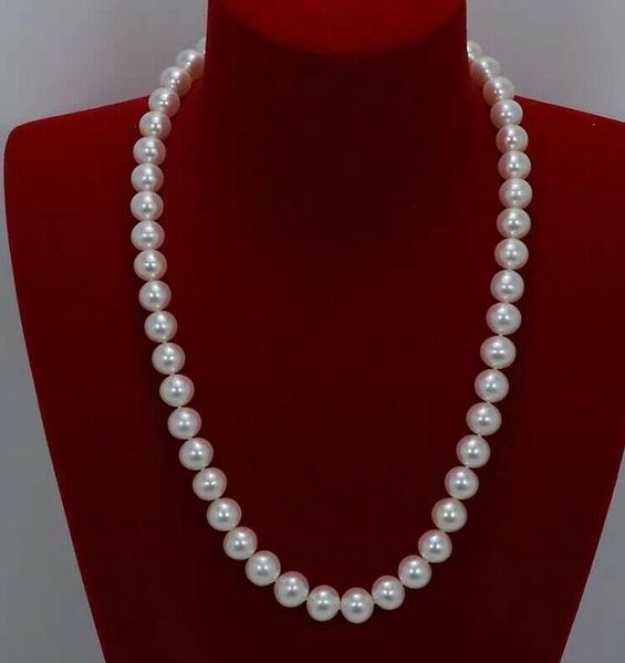

fine pearls jewelry 20 inch japanese akoya 9-10mm white pearl necklace 14k yellow gold clasp, Silver