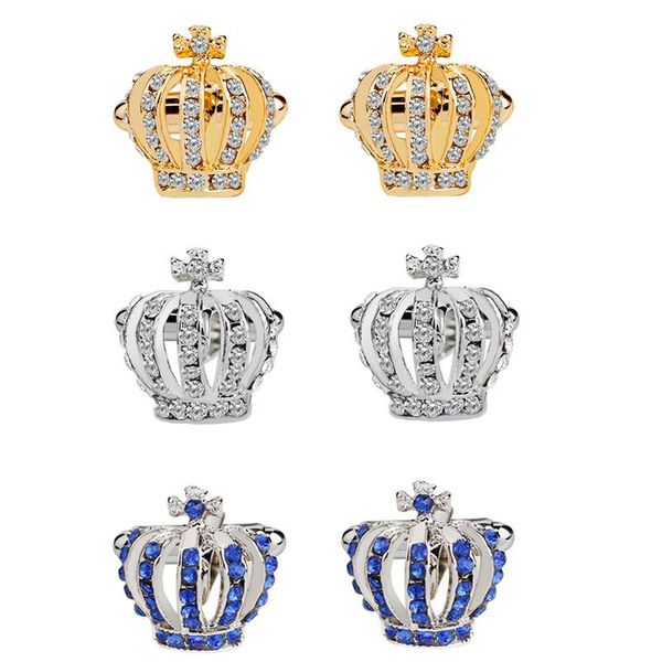 

new crystal crown cufflinks women gold silver enamel shirt french cuff links for men wedding engagement fashion jewelry gift bulk