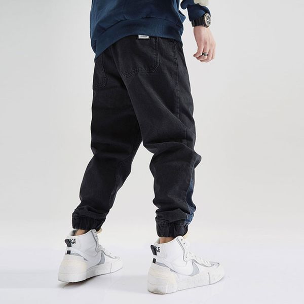 

fashion streetwear men jeans black color loose fit spliced denim cargo pants japanese vintage designer hip hop jeans men joggers, Blue