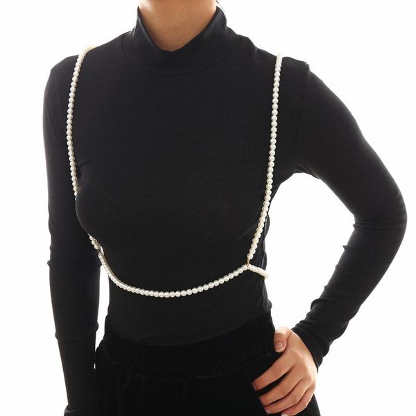 

europe and america accessories simple geometry versatile clothing pendant elegant imitation pearl handmade suspender strap body, Slivery;golden