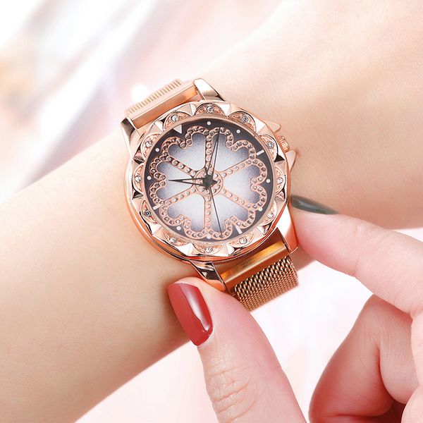 

lucky mesh band магнитная застежка кварцевые наручные часы flower rhinestone strike watch женские часы кварцевые наручные часы для женщин, Slivery;brown