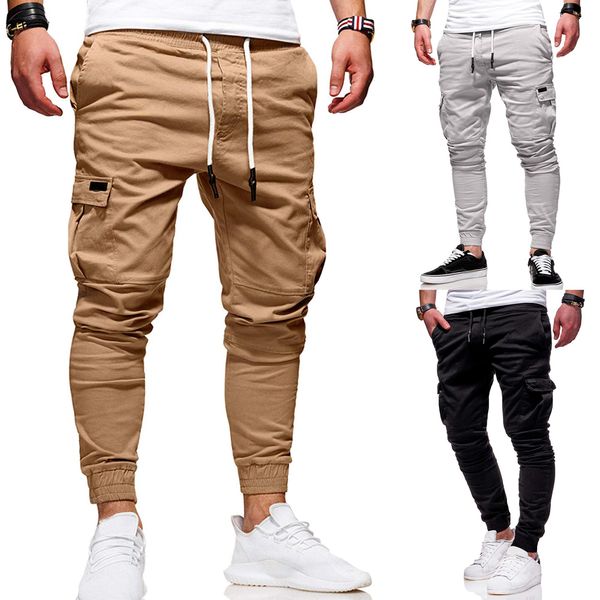 

menswear brand cargo pants slim solid color multi-pocket embellishment men's casual pants men's designer jogger, Black