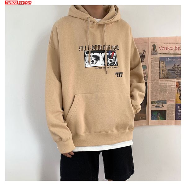 

dropshipping 2019 mens causal streetwear sweatshirt male thicken print sport loose hooded hoodies japanese fashion pullover new, Black