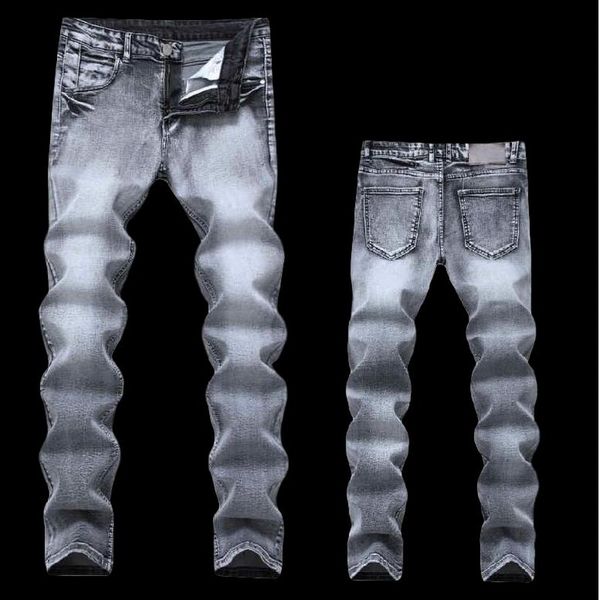 

men's jeans denim pants slim straight gray regular fit leisure long trousers jeans men, Blue