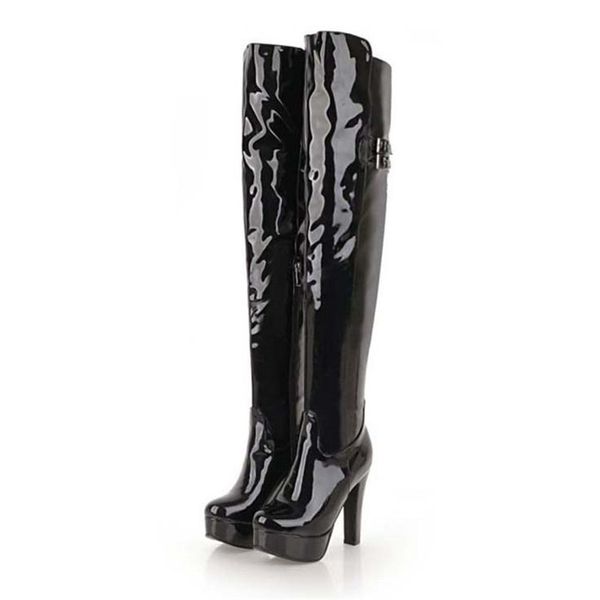 

women's thigh high stiletto platform pole dance boots lady over the knee boots patent leather long boot for women red black