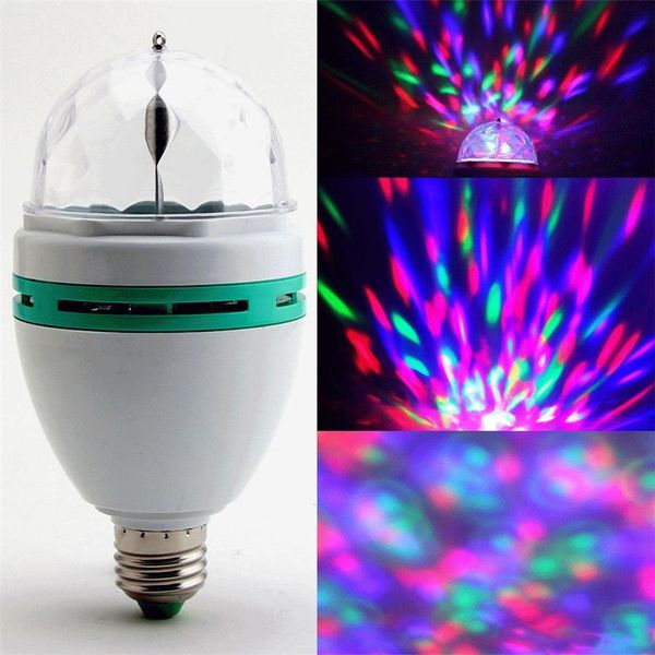 3W E27 RGB Lampadina illuminazione Full Color LED Crystal Stage Light Auto Rotating Stage Effect Lampada DJ mini Stage Light con scatola al minuto