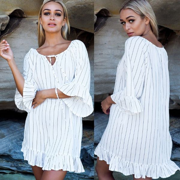 

2019 new cotton striped cover ups bikini beach wear dress tunic pareos for women kaftan beach cover up pareo praia, Blue;gray