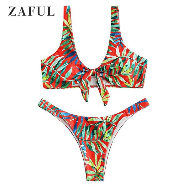 

zaful women bikini set leaf print knot high cut bikini set lady swimwear summer beach swimsuit bathing suit