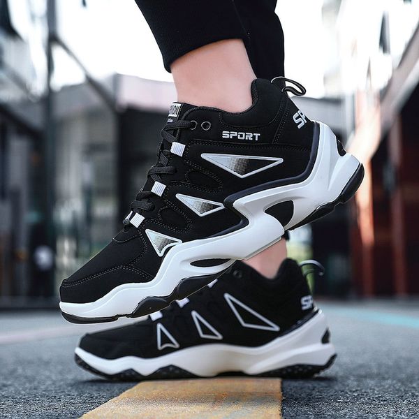 

men casual shoes sport breathable more uptempo se sneakers leather decoration trainers shoes 5 basketball, Black