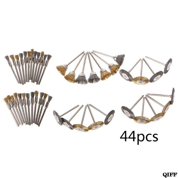 

44 pieces mini wire brush wheel cup brass steel wire brush set 1/8inch (3mm) shank for power dremel rotary tools polishing tools
