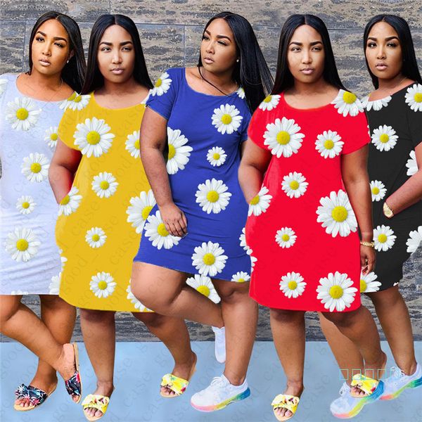 

2020 summer women's floral chrysanthemum printed dresses female fashion short sleev knee-length dress casual sports party cloth s-2xl d, White