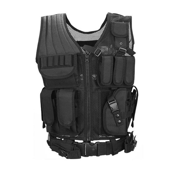 

belt protect multi pockets multi-functional combat vest mesh breathable black tactical vest field operations equipment, Camo;black