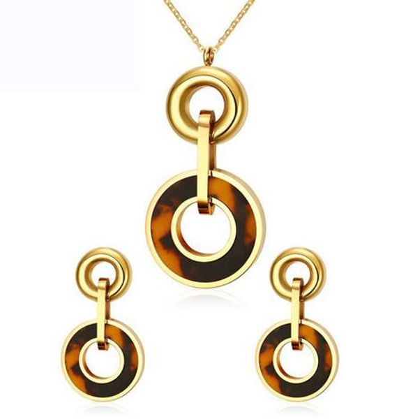 

elegant stainless steel stone necklace & earrings jewelry set fashion geometric circle pendant necklace for women party jewelry, Silver