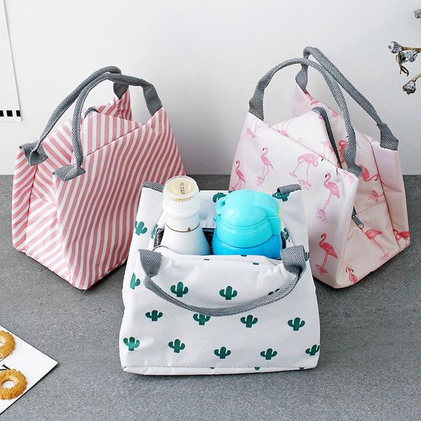 

waterproof cooler bag canvas with rice bag portable lunch box women handcuffs lunch box aluminum foil storage, Blue;pink