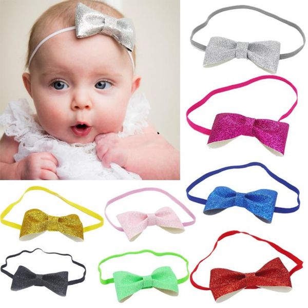 

fashion newborn girls headband baby bowknot elastic bowknot headband elastic baby headdress kids hair band girl bow knot, Slivery;white