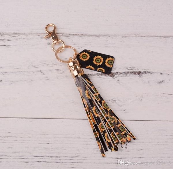 

personalized leopard print serape leather tag and leather tassel key chain new leopard sunflower pu leather tassel key chain with name tag, Silver