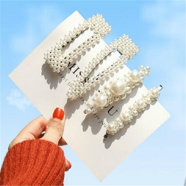 

ahmed charm solid pearl hair clips women hair barrette fashion jewelry hairpins trendy handmade accessorie wholesale, Golden;white