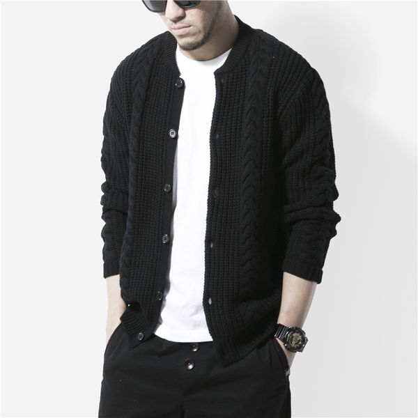 

2019 autumn and winter day retro men's twisted flower jacquard thick round neck sweater knit cardigan casual sweater, White;black