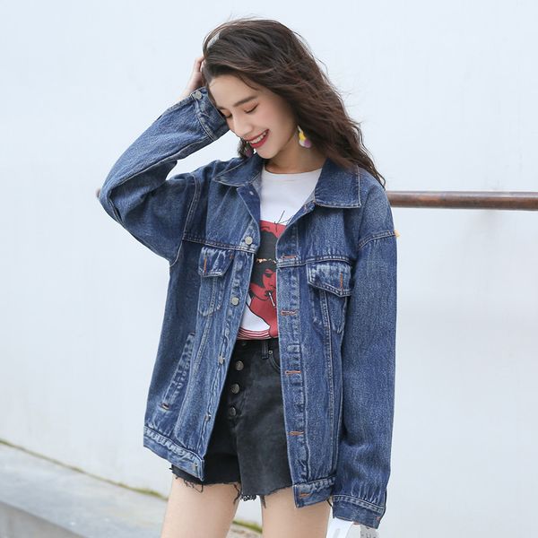 

women basic coats 2018 autumn ripped blue patch designs denim jacket femme vintage long sleeve jeans jacket bomber casual coat, Black;brown