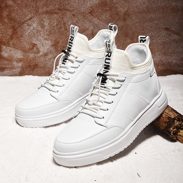 

surom теплый короткий плюш мужская зимняя обувь толстые дно водонепроницаемый ботильоны мужчины soft удобный классический черный белый кросс, Black