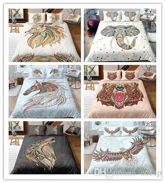 

3d printing ethnic animal 2 3 pcs bedding set lion elephant bear wolf owl for all size eagle deer horse